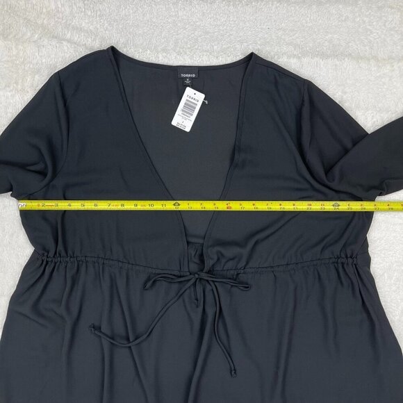 NEW Torrid Surplice Babdoll Top 3 3X NWT Black Sheer Deep V-Neck Tie Waist - Picture 5 of 7